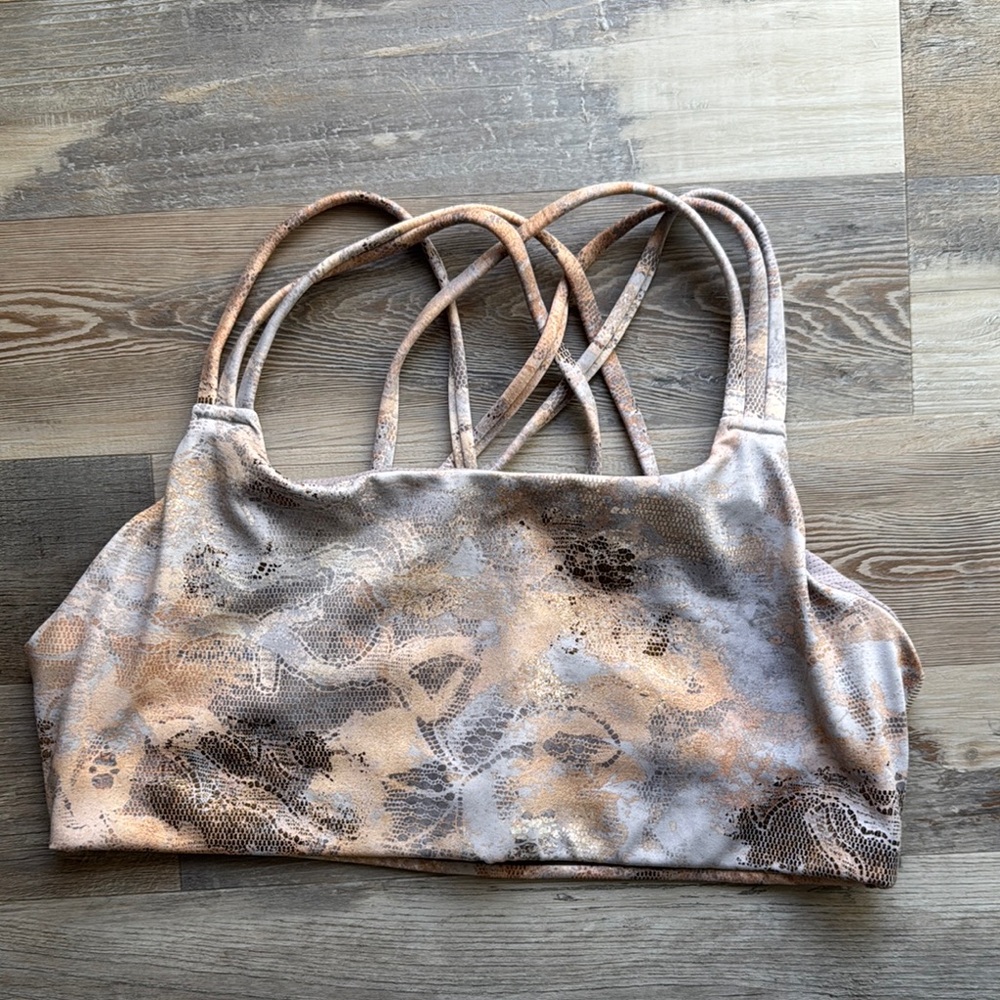 Athleta Women's Strappy Lace Bralette - Cream, Brown, and gold (medium)